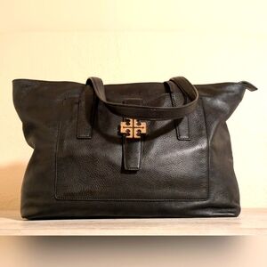 Tory Burch Meyer Gorgeous Black Soft Pebbled Leather Shoulder/Tote Bag XL